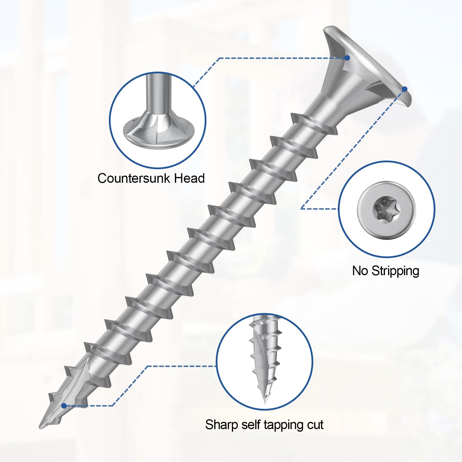#8 x 1-5/8" Stainless Steel Deck Screws, 150Pcs Deck Screws T20 Star Bit, 410 Grade Stainless Steel, Rust Resistant Timber Screws for Log Landscaping Wood