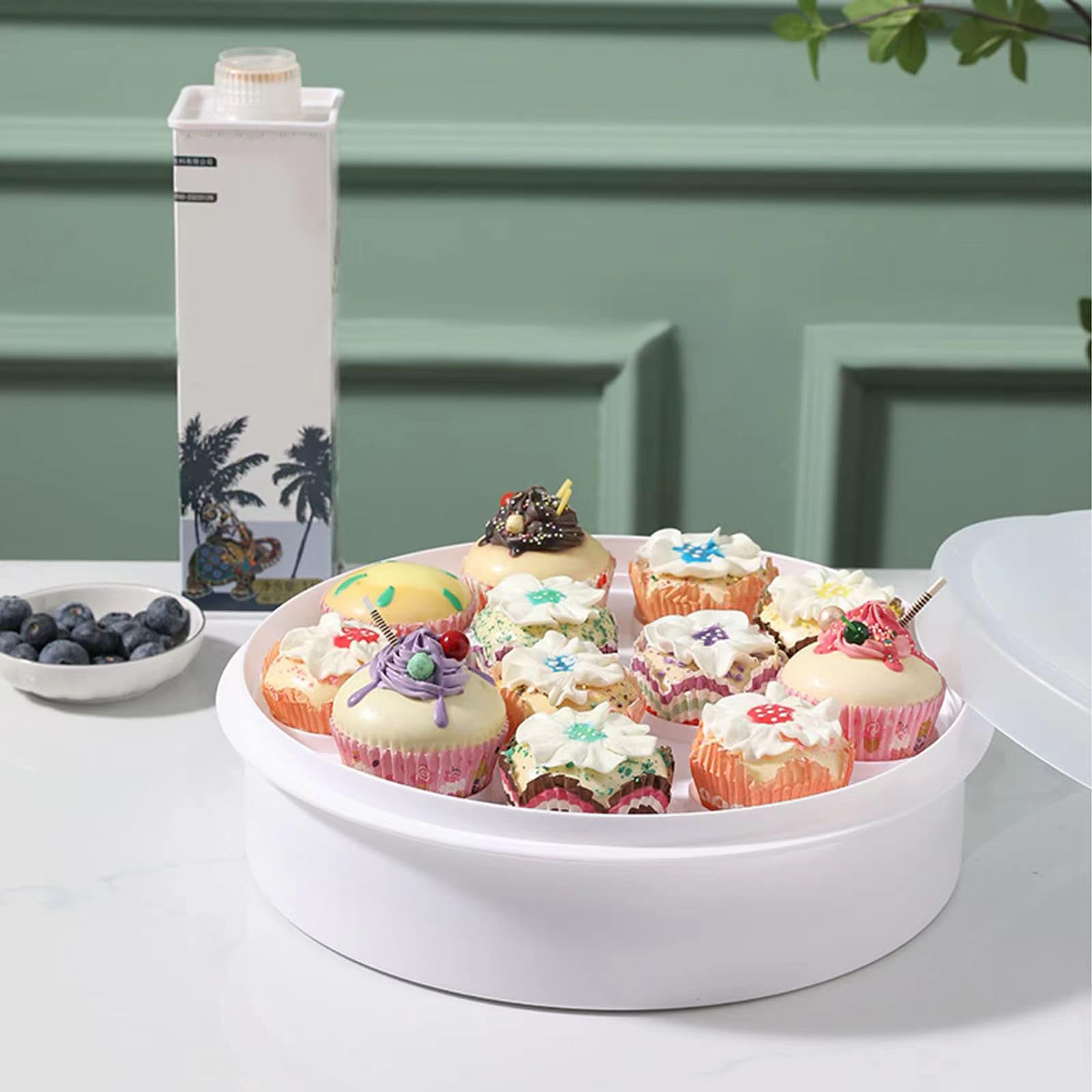 Xbopetda Round Cake Carrier 12 Inch Cupcake Holder Cake Stand with Lid and Handles 3-in-1 Cake Box Container BPA-Free Dessert Carrier for Cheesecake, Pie, Cupcakes Devil Eggs Cake (White, 12x4in)
