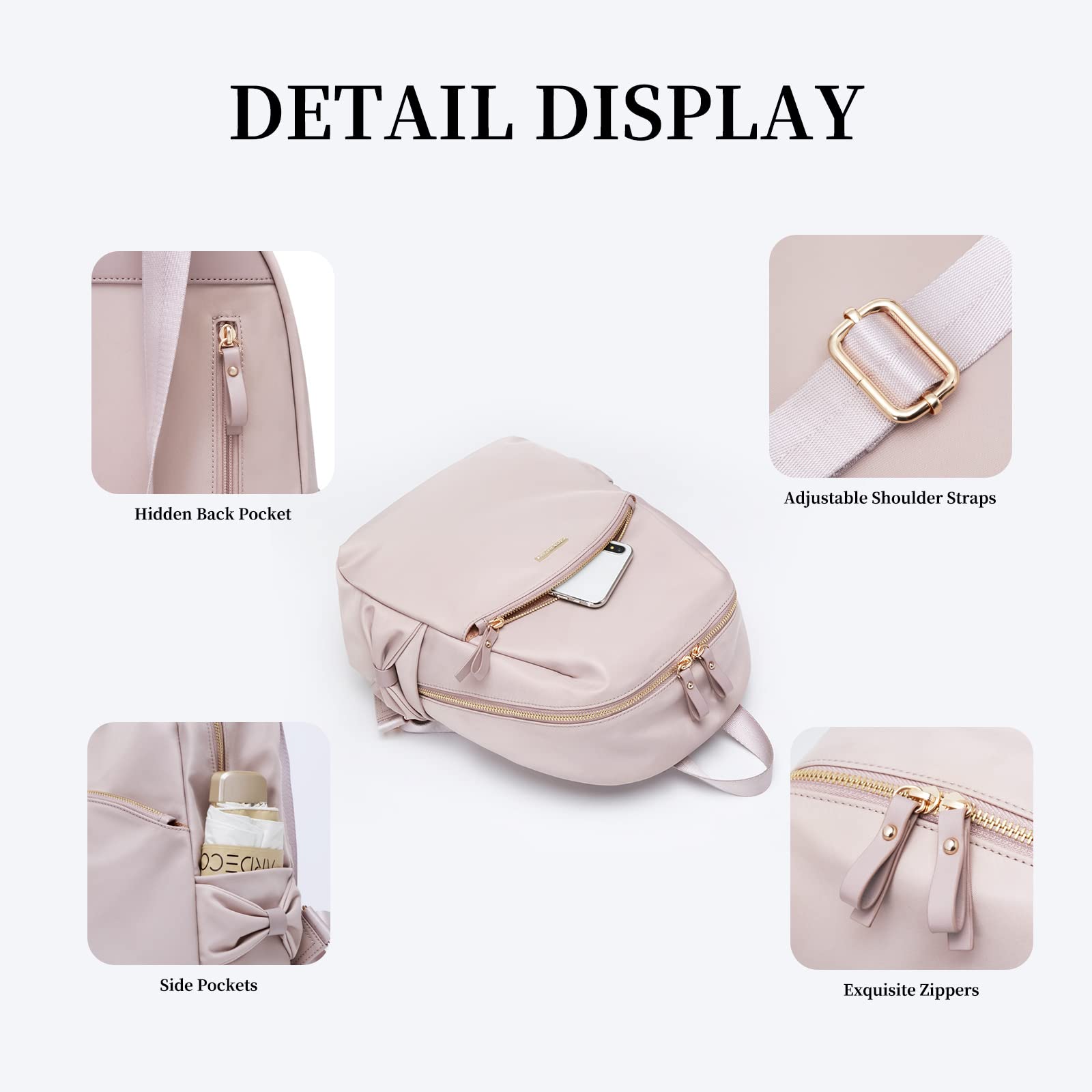 Stylish Backpack Purse for Women Girls Casual Travel Daypack Mini Backpack Handbag Nylon Bookbag (Pink)