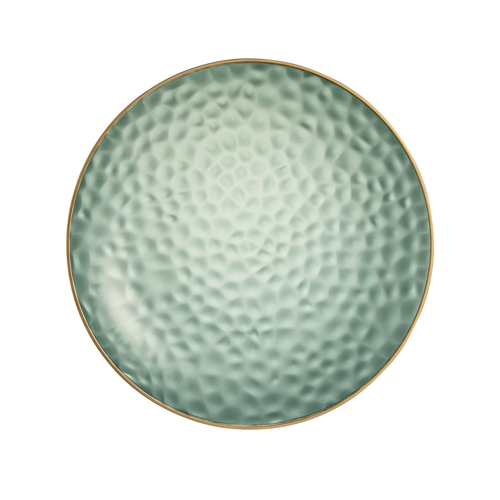 PLASTICPRO 30 Pack Hammered Plastic Plates Heavyweight Disposable Plastic Plates Elegant Clear Hammered Rim Platsic Party Dishes (Hamered Green With Gold Rim, 7'' INCH PLATES)