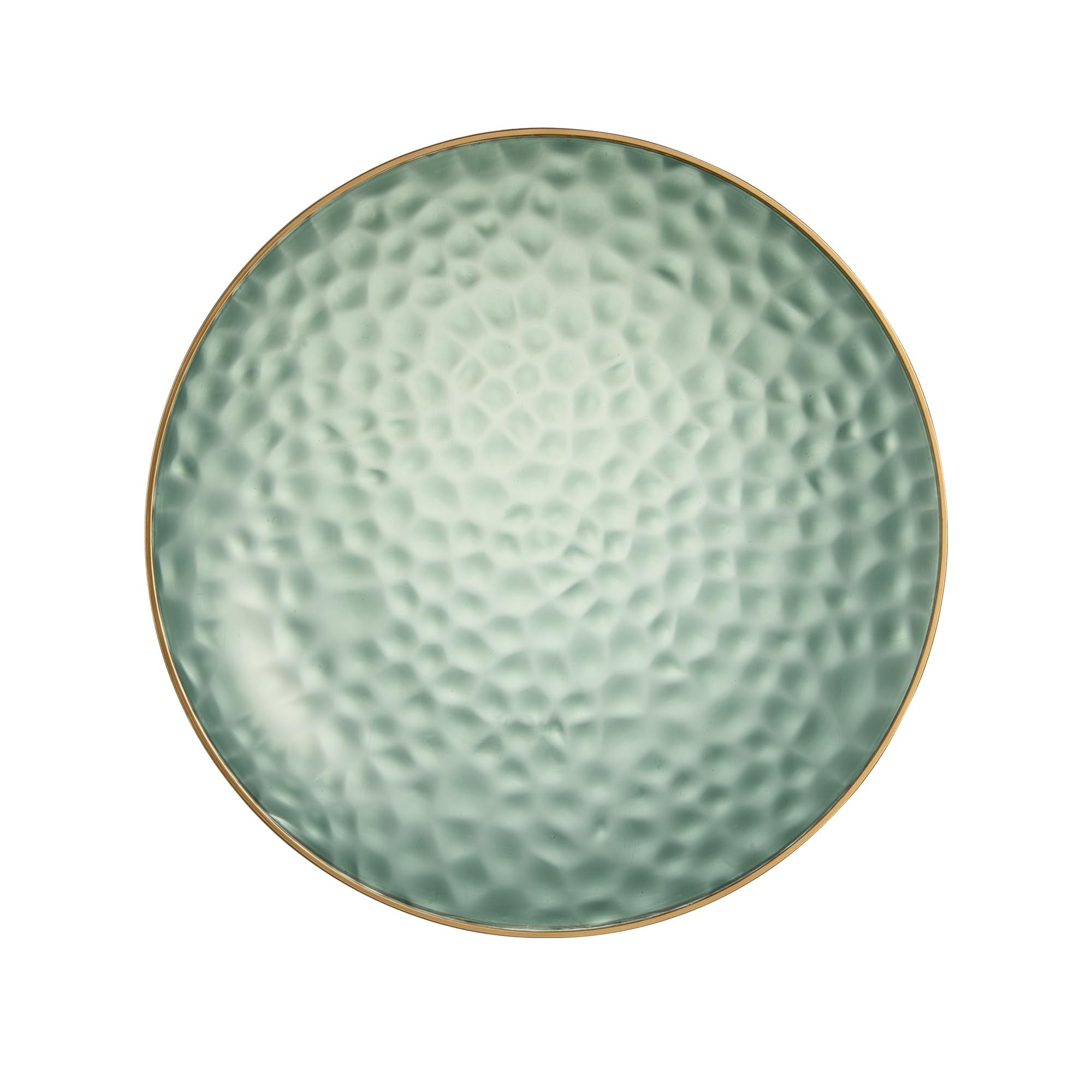 PLASTICPRO 30 Pack Hammered Plastic Plates Heavyweight Disposable Plastic Plates Elegant Clear Hammered Rim Platsic Party Dishes (Hamered Green With Gold Rim, 7'' INCH PLATES)
