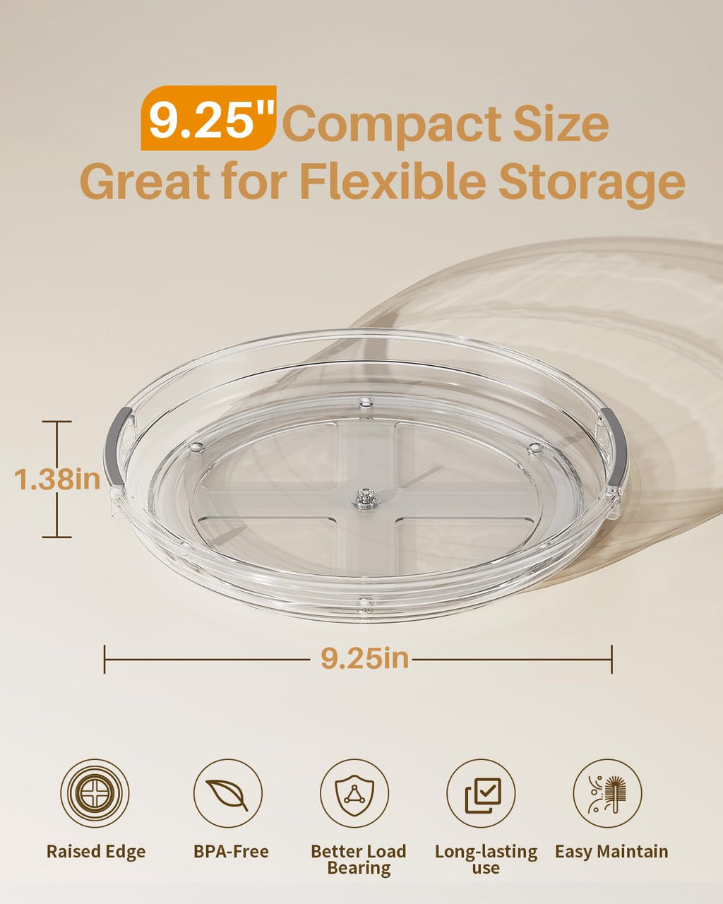 LAMU 2 Pack Lazy Susan Cabinet Organizer, 9.25 inch Lazy Susan Turntable for Cabinet, Rotating Spice Organization for Cabinet, Table Top, Countertop, Pantry Fridge Organizers and Storage, Clear