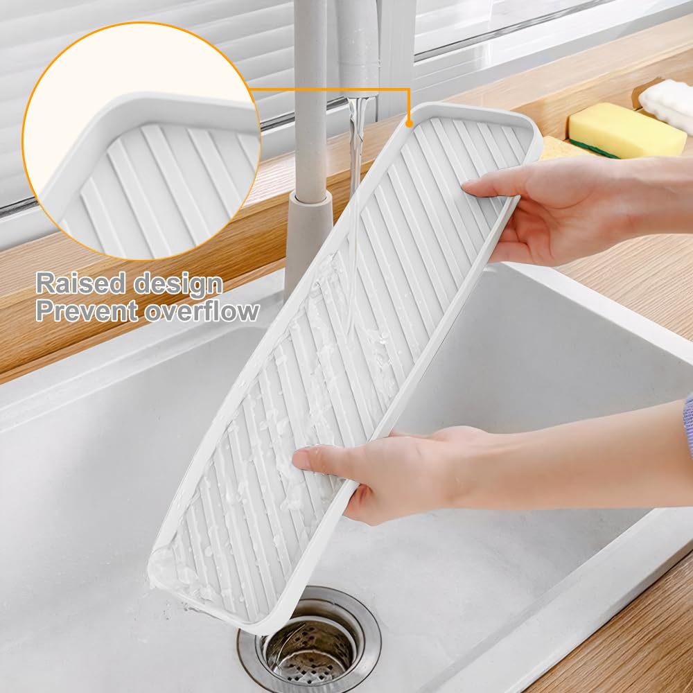 HvOvMvE Silicone Organizer Tray for Kitchen Sinks and Bathrooms. Dishwasher-Safe, Non-Slip Countertop Tray, Bathroom Drawer Organizer Trays. Perfect for Makeup & Trinkets (White L 1PC)