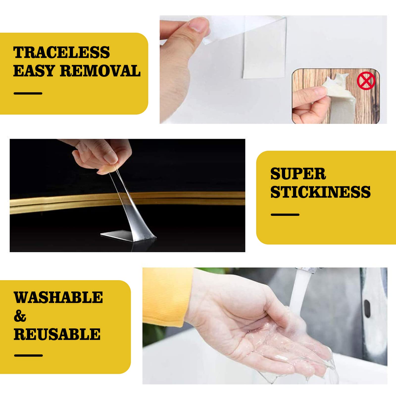 Double Sided Mounting Tape,1.2" x 200",Heavy Duty Removable Nano Adhesive Tape for Walls,Adhesive Strips Strong Sticky Gel Grip Tape,Transparent Poster Tape Wall Tape for Picture Carpet Decoration