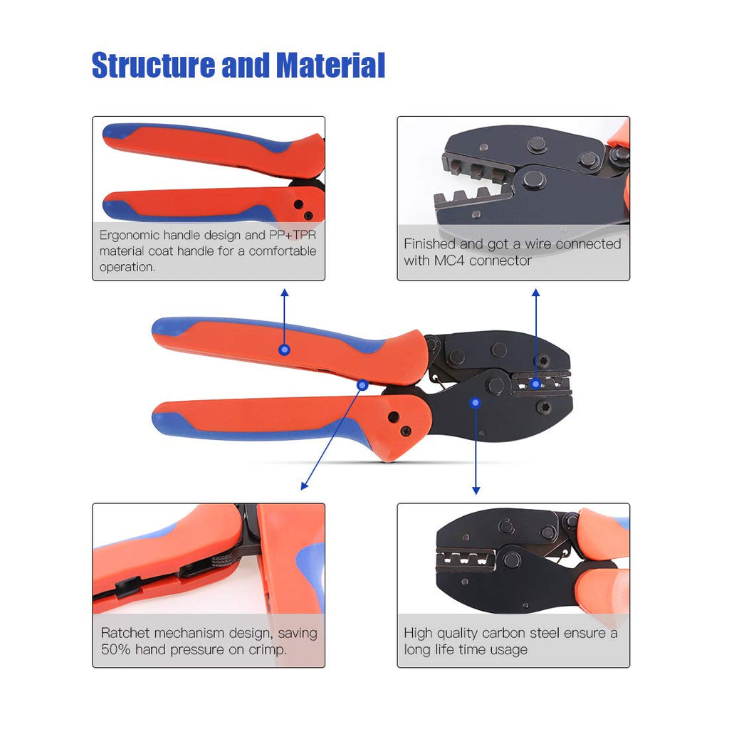 Glarks Crimper Solar Crimping Tools for AWG26-10 2.5/4/6mm² Solar Panel PV Cable