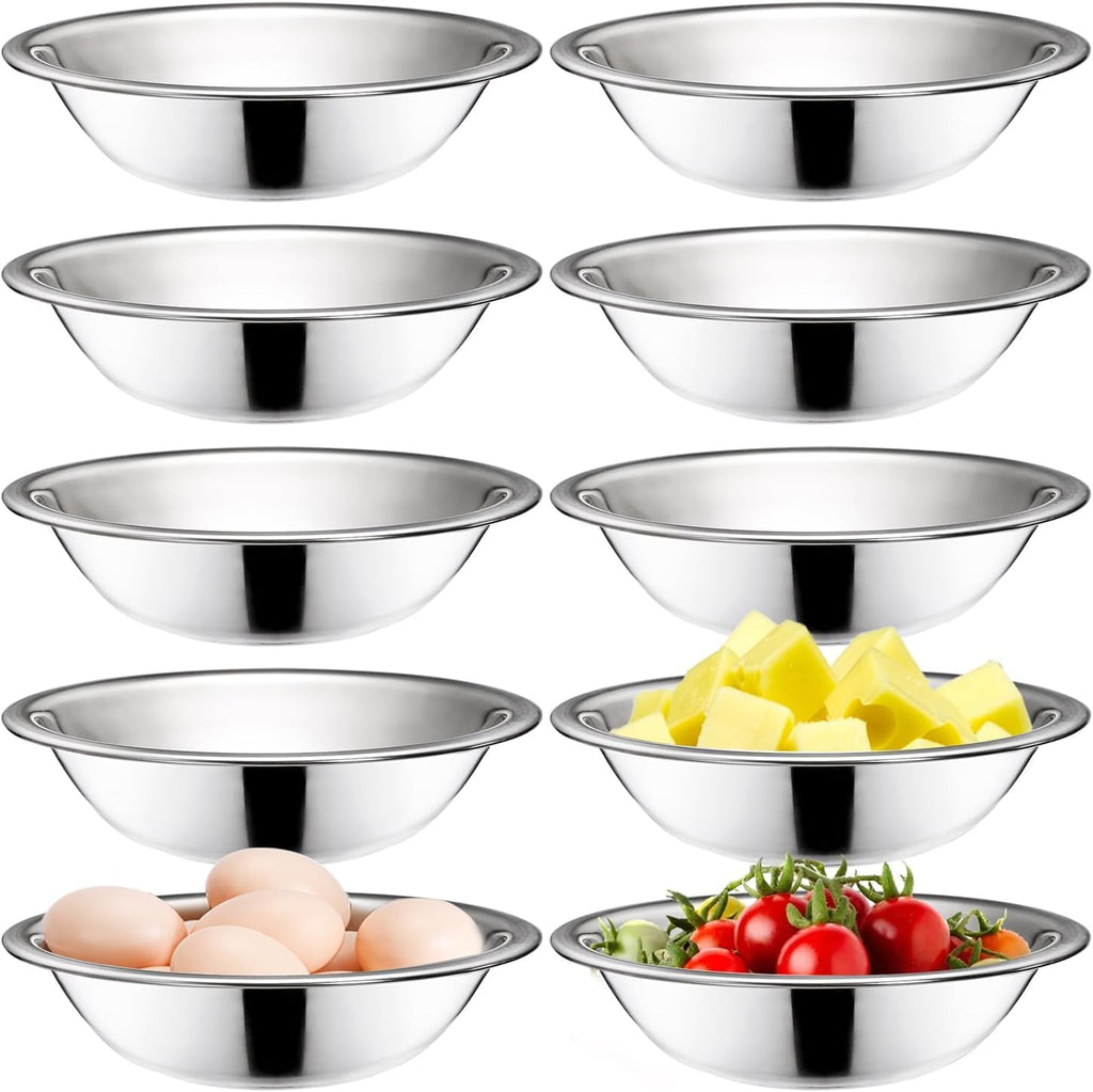 Okllen 10 Pack Small Stainless Steel Mixing Bowls, 6.5 Inch Wide Kitchen Metal Bowl with Flat Base, 3/4 Quart Prep Bowls for Meal Prep, Cooking, Serving, Baking