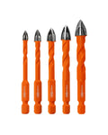 BGTEC Diamond Cemented Carbide Drill Bits Masonry Drill Bits, 5pcs Quick-fit Shank 5/6/8/10/12MM Cross Spiral Hard Alloy Drill Bit for Wood Plastic Masonry Ceramic Tile Concrete Marble