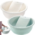 SOUJOY 2 Pack Washboard Basin for Hand Washing Clothes, Plastic Non-Slip Washtub with Integrated Washboard, Small Delicate Articles Washing Clothes Laundry for Home and Outdoor