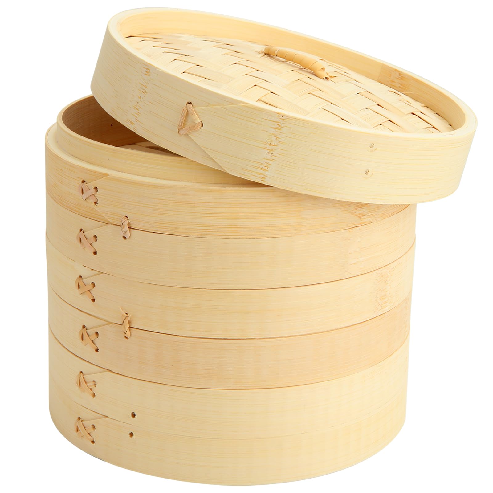QTLCOHD Bamboo Steamer 8 Inch 3 Tier Dumpling Steamer Basket for Cooking Small Food Steamers for Dim Sum Bao Bun Rice Vegetable