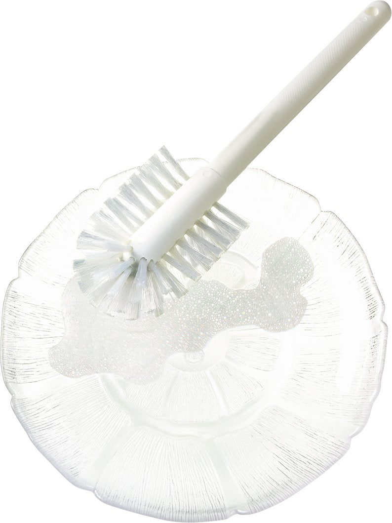 Carlisle FoodService Products Plastic Dish Brush with Handle, Soak Proof, Scrub Brush with Break Resistant Handle for Cleaning, 12 Inches, White