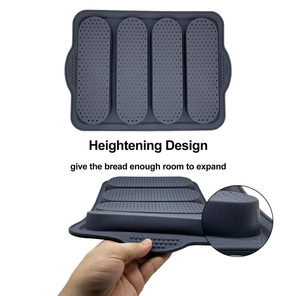 atrccs Silicone Loaf Pan, 4-Cavity Nonstick & Heat Resistant Baguette Bread Pan, Bread Mold for Baking, French Bread Baking Pan, Silicone Baking Molds for Baguette, Sandwich, Hot Dog Bun, Hoagie Roll