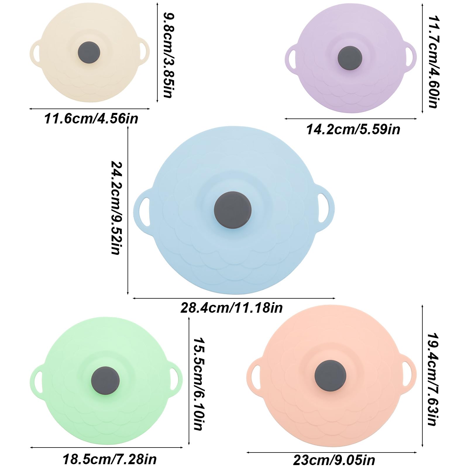 Universal Silicone Bowl Lids Set of 5, Reusable Stretchy Food Covers for Pots, Bowls & Containers (10cm-24cm / 4"-9.5") – BPA-Free, Freezer to Oven Safe (-40°C to 230°C), Microwave & Dishwasher Safe