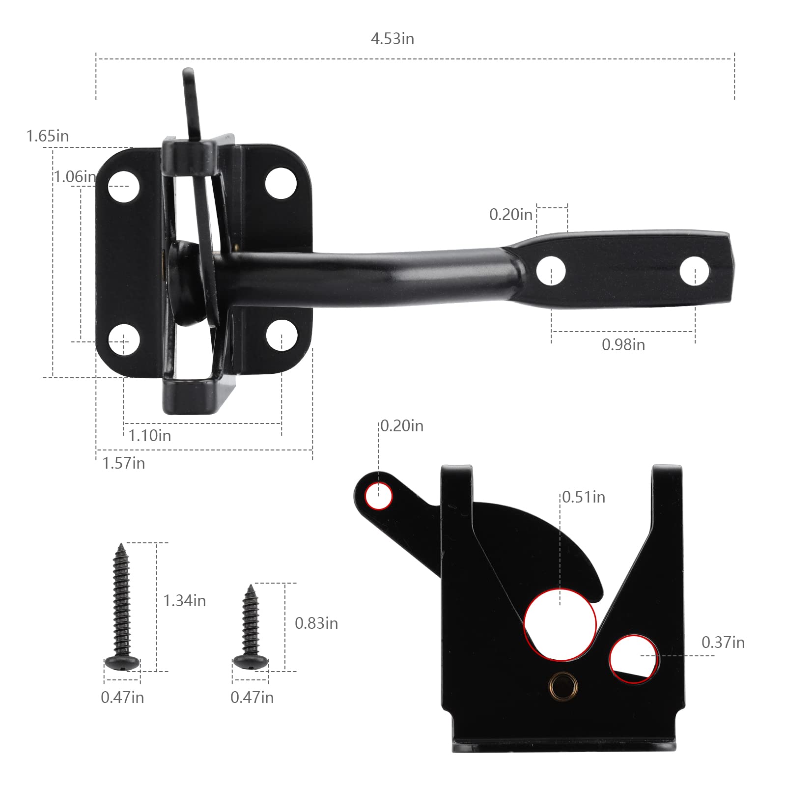 HOME MASTER HARDWARE 6" Gate Tee Hinge, Latch and Pull Set Gate Hardware Kit with Screws for Outdoor Fence Swing Gate Black Finish