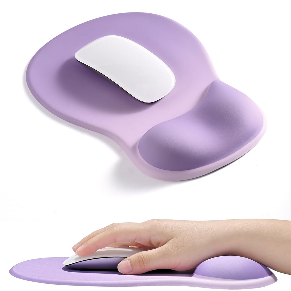 EooCoo Ergonomic Mouse Pad with Gel Wrist Rest Support Middle Concave Design Mousepad for Pain Relief, Non-Slip Base Mat Computer Desk Accessories for Cafe, Home & Office, Purple