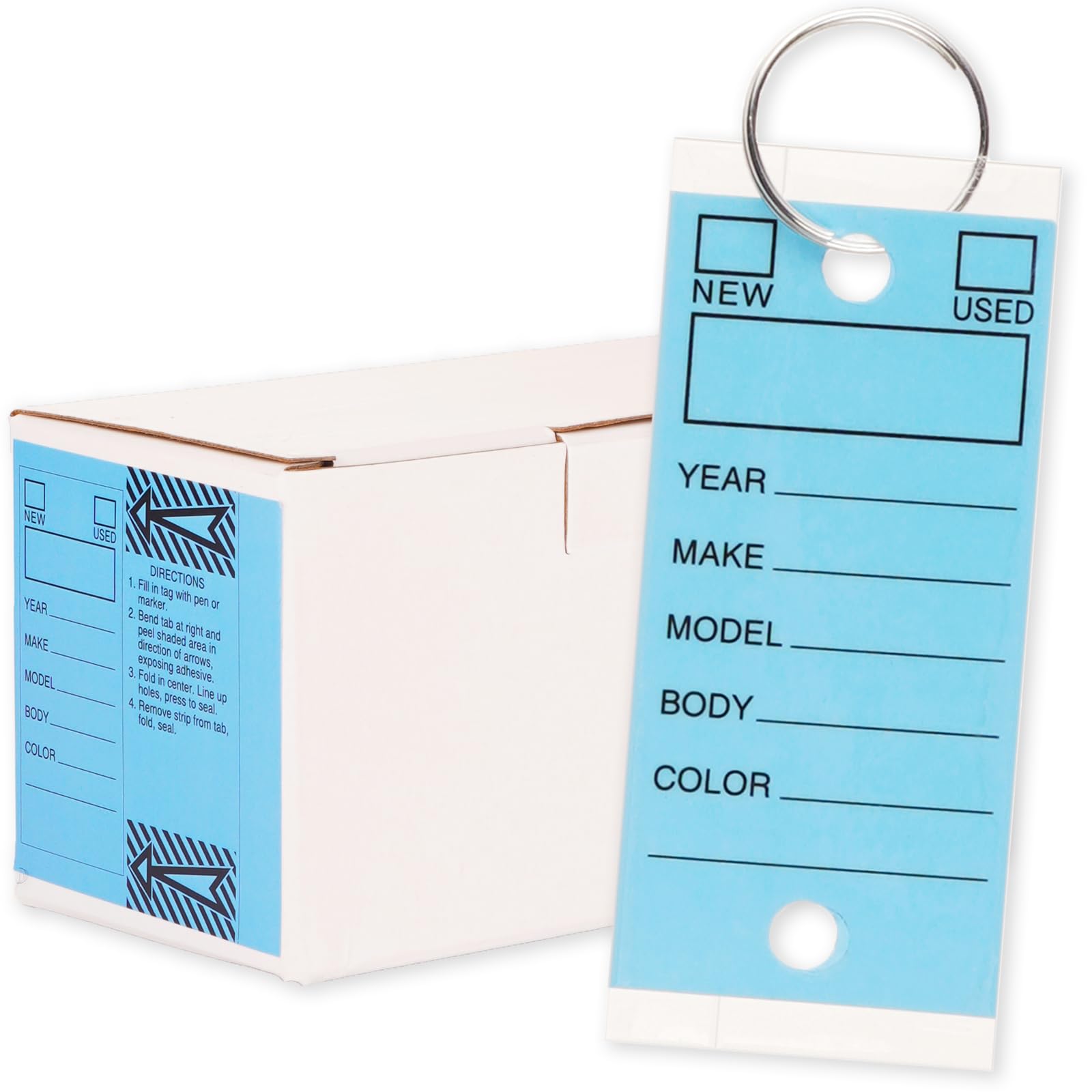 Genuine Self Laminating Key Tags - Blue | Writable Waterproof Labels for Easy Identification - Pack of 250 with 250 Rings | Durable Bulk Car Dealership Supplies Key Tags Self Protecting