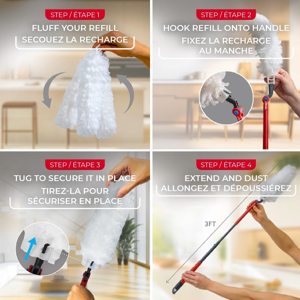 Vileda Duster | Flex & Catch Heavy Duty Dusting Kit with 15 Disposable Duster Refills | Extendable 3 Ft Handle with Secure Hook | Traps 3X More Dust Than Feather Dusters