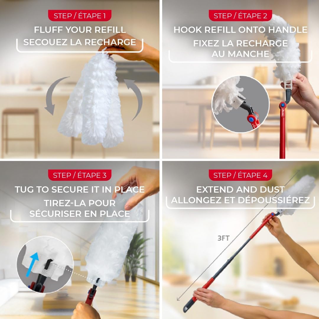 Vileda Duster | Flex & Catch Heavy Duty Dusting Kit with 15 Disposable Duster Refills | Extendable 3 Ft Handle with Secure Hook | Traps 3X More Dust Than Feather Dusters