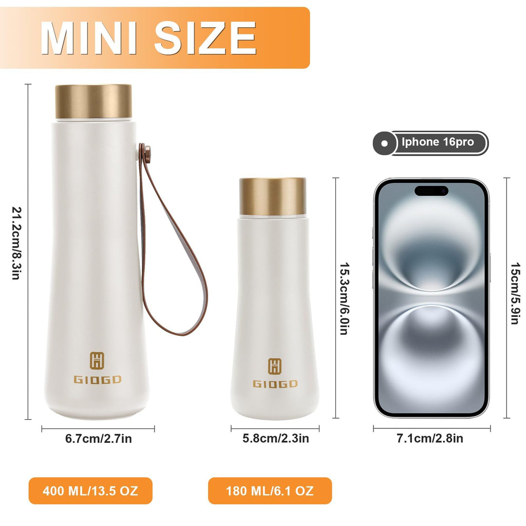 Stainless Steel Water Bottles Small Thermo Water Bottle Slim Mini Thermo Flask 180ml/6.1oz Vacuum Insulated Thermal Water Bottle for Hot and Cold Drinks Perfect for Purse (White)