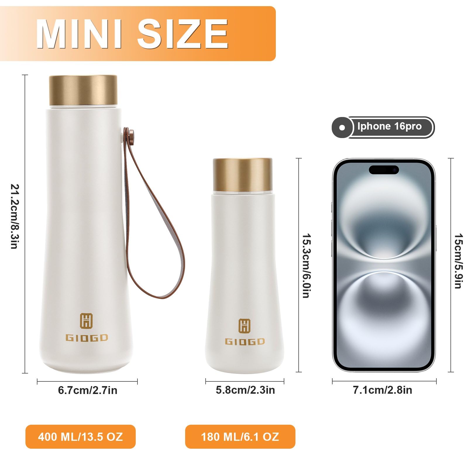 Stainless Steel Water Bottles Small Thermo Water Bottle Slim Mini Thermo Flask 180ml/6.1oz Vacuum Insulated Thermal Water Bottle for Hot and Cold Drinks Perfect for Purse (White)