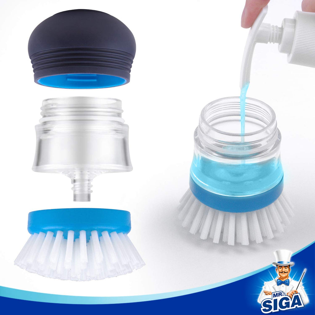 MR.SIGA Soap Dispensing Palm Brush Storage Set, Kitchen Brush with Holder for Pot Pan Sink Cleaning
