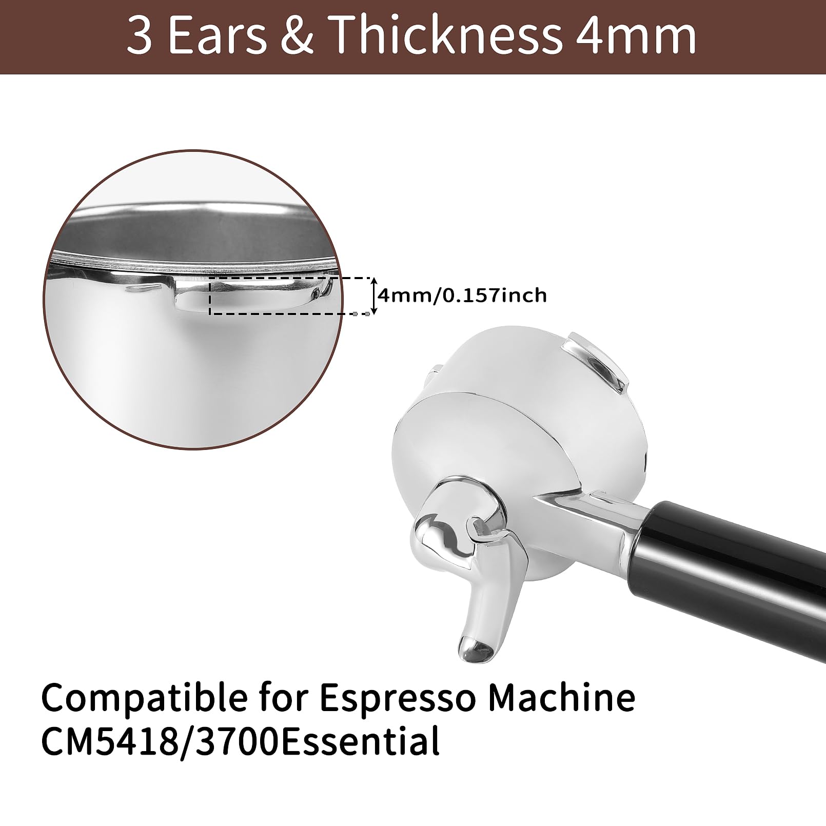 51mm Stainless Steel Portafilter with Double Spouts, 3 Ears Portafilter Compatible for CASABREWS CM5418, 3700Essential, 3700Pro and Mr. Coffee Espresso and Cappuccino Machine