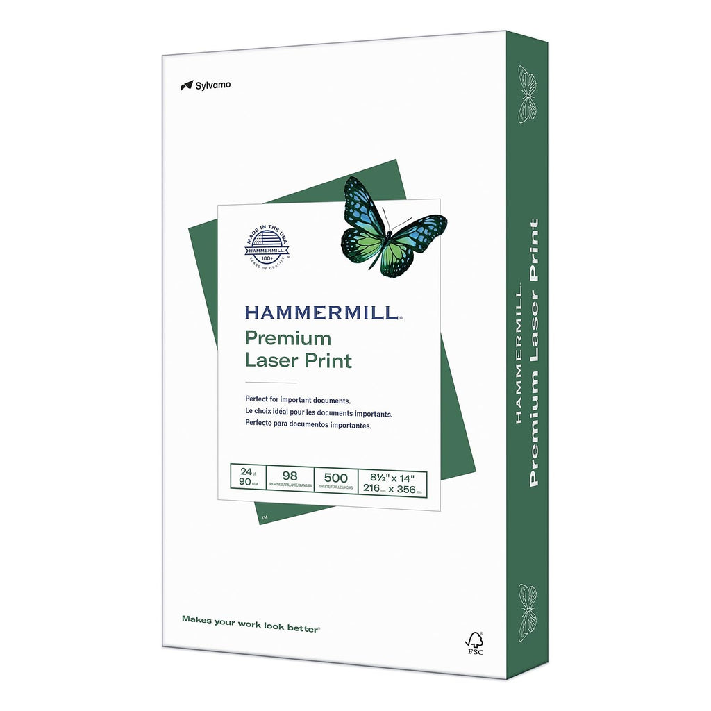 Hammermill Printer Paper, Premium Laser Print 24 lb, 8.5 x 14 - 1 Ream (500 Sheets) - 98 Bright, Made in the USA