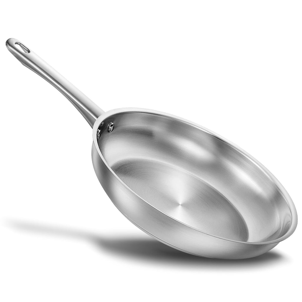 KOCH SYSTEME CS 8 Inch Stainless Steel Pan, 20cm Stainless Steel Frying Pan with Tri-ply Bottom, Riveted Handle, Fast Even Heat Distribution, Induction Compatible, Oven & Dishwasher Safe