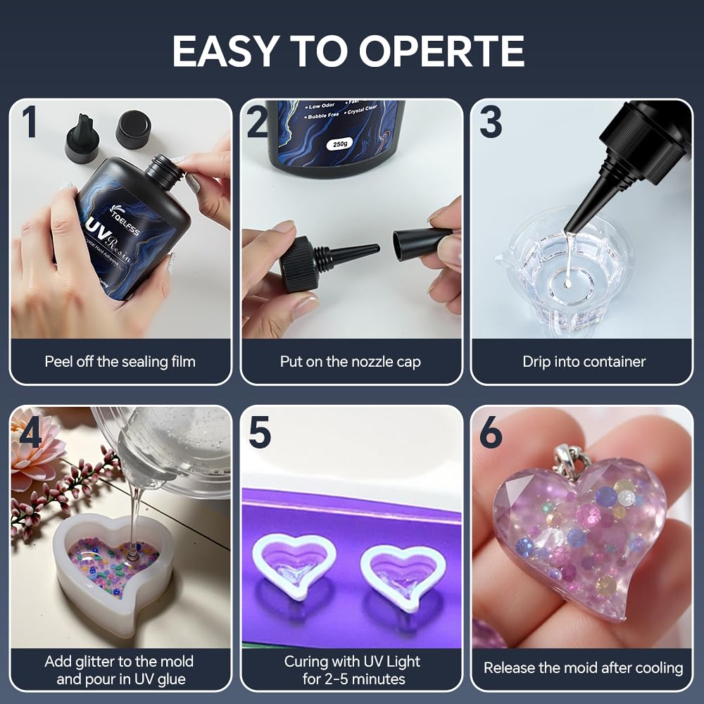 UV Resin 300g,Crystal Clear,Hard UV Curing epoxy Resin, Upgraded Formula,odorless,Solar Activated Glue kit,Clear,UV Fast Curing,for Craft Decoration (100 g*3)