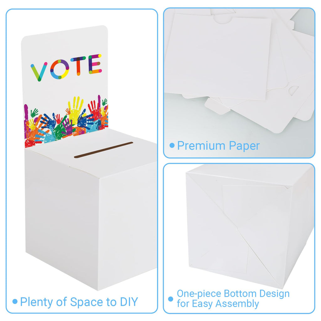 zmybcpack 12 Pcs 6x6x6 Inch Ballot Box with Self-Locking Bottom, White Cardboard Raffle Donation Suggestion Box for Fundraising, Voting, Business Card Collection