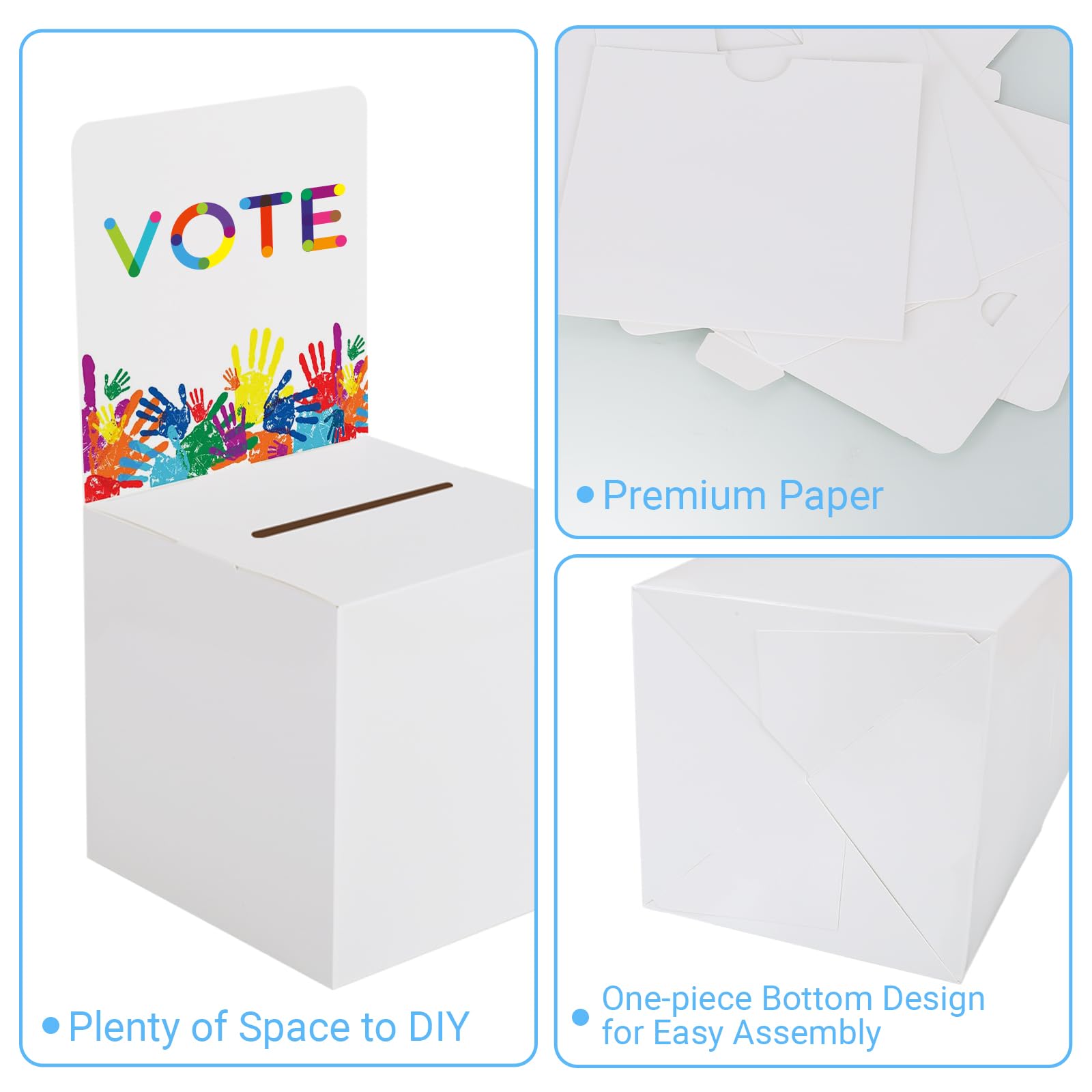 zmybcpack 12 Pcs 6x6x6 Inch Ballot Box with Self-Locking Bottom, White Cardboard Raffle Donation Suggestion Box for Fundraising, Voting, Business Card Collection