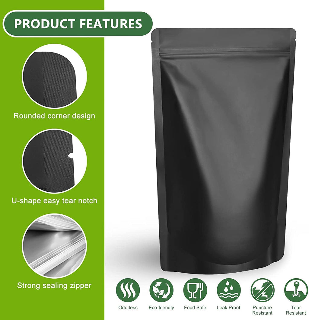 Durimoiy 50 Pack Resealable Stand Up Bags,Smell Proof Pouch Sealable Foil Pouch Bags for Food Storage (Matte Black, 6" x 8.6")