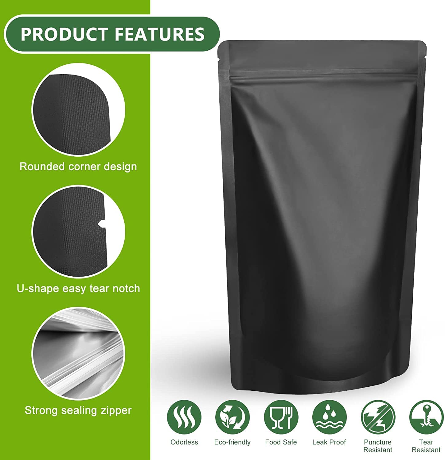 Durimoiy 50 Pack Resealable Stand Up Bags,Smell Proof Pouch Sealable Foil Pouch Bags for Food Storage (Matte Black, 6" x 8.6")