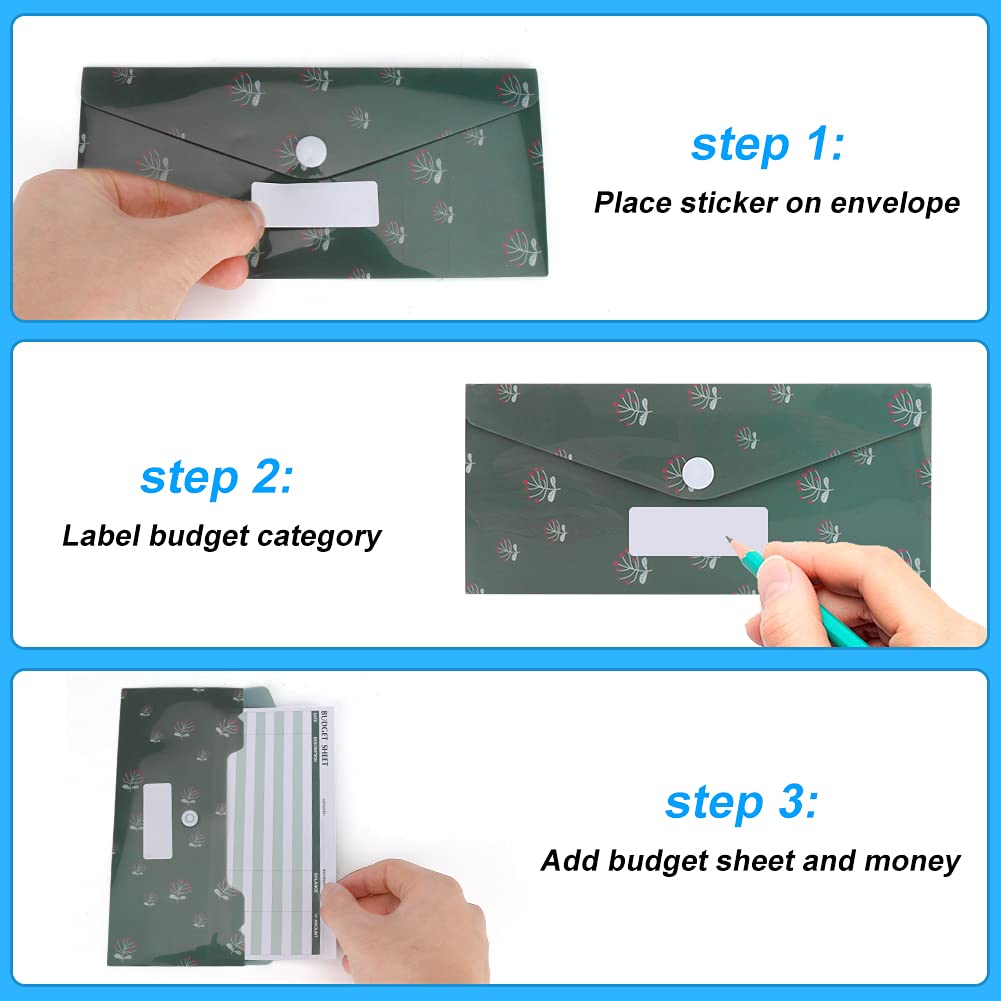 Number-one 15 Budget Envelopes, Waterproof Cash Budget Envelope, Reusable Plastic Cash Envelopes, Money Envelopes for Budgeting and Saving, Includes 15 Budget Sheets and 24 Label Stickers