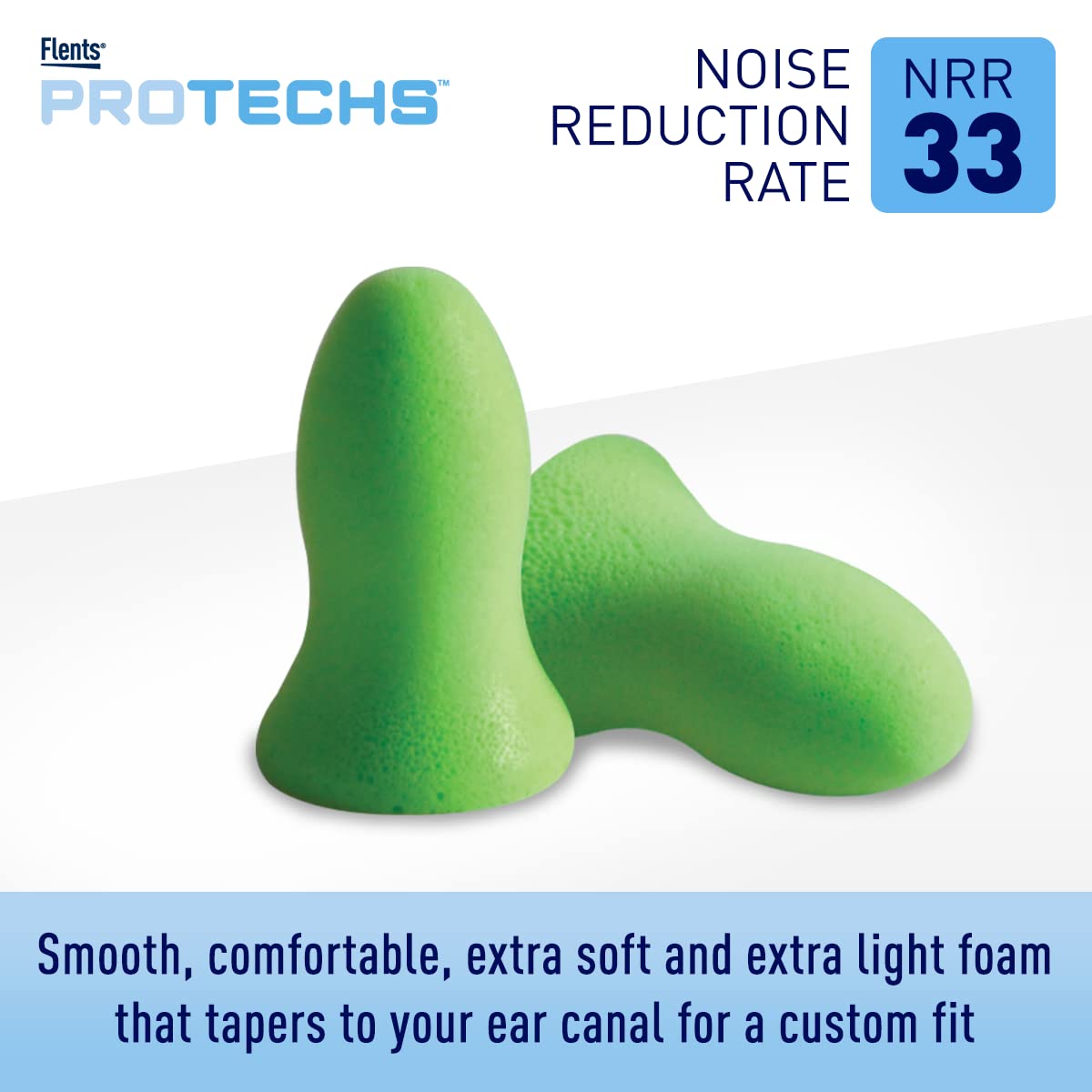 Flents Protechs Foam Ear Plugs, 50 Pair for Sleeping, Snoring, Loud Noise, Traveling, Concerts, Construction, Studying, Work, Shooting, Contour to Ear, NRR 33, Noise Cancelling, Green, Made in the USA