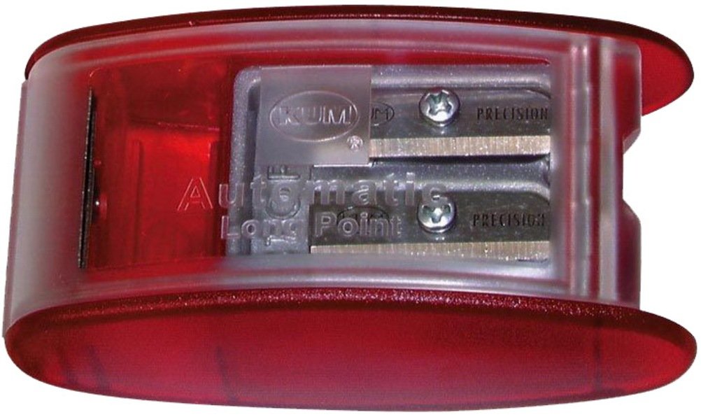 Kum 1053021 Model AS2KM Two Hole Automatic Long Point Pencil Sharpener, Red Plastic Casing, Makes Long Pencil Point in 2 Steps, Automatic Brake Prevents Oversharpening (Pack of 2)