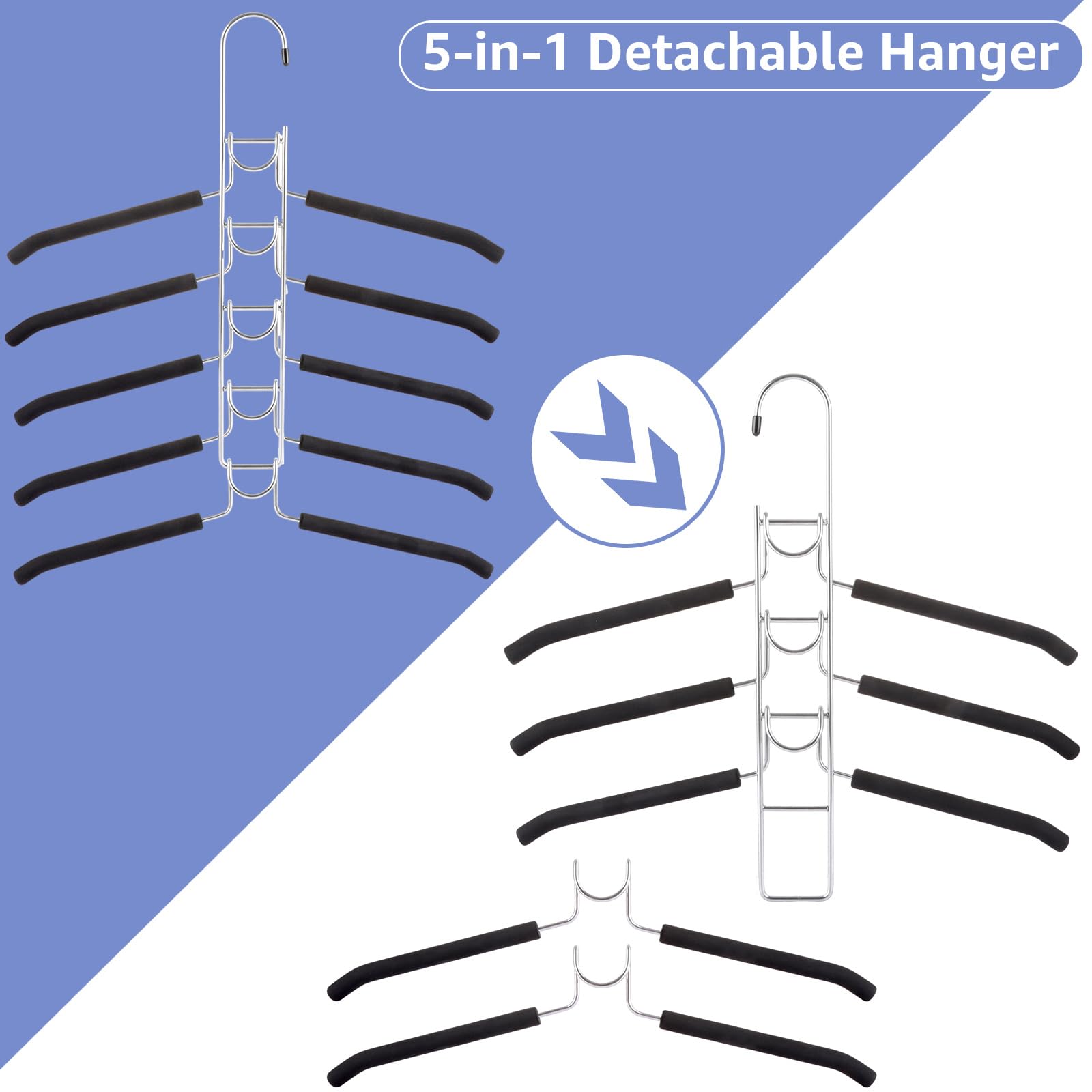 Acrux7 4 Pack 5 in 1 Metal Clothes Hangers Space Saving Hangers, Non Slip Multi Hangers for Shirt Sweater, Multi Layers Coat Hangers, Heavy Duty Closet Organizer Hanger Rack for Shirt Blouse Suit