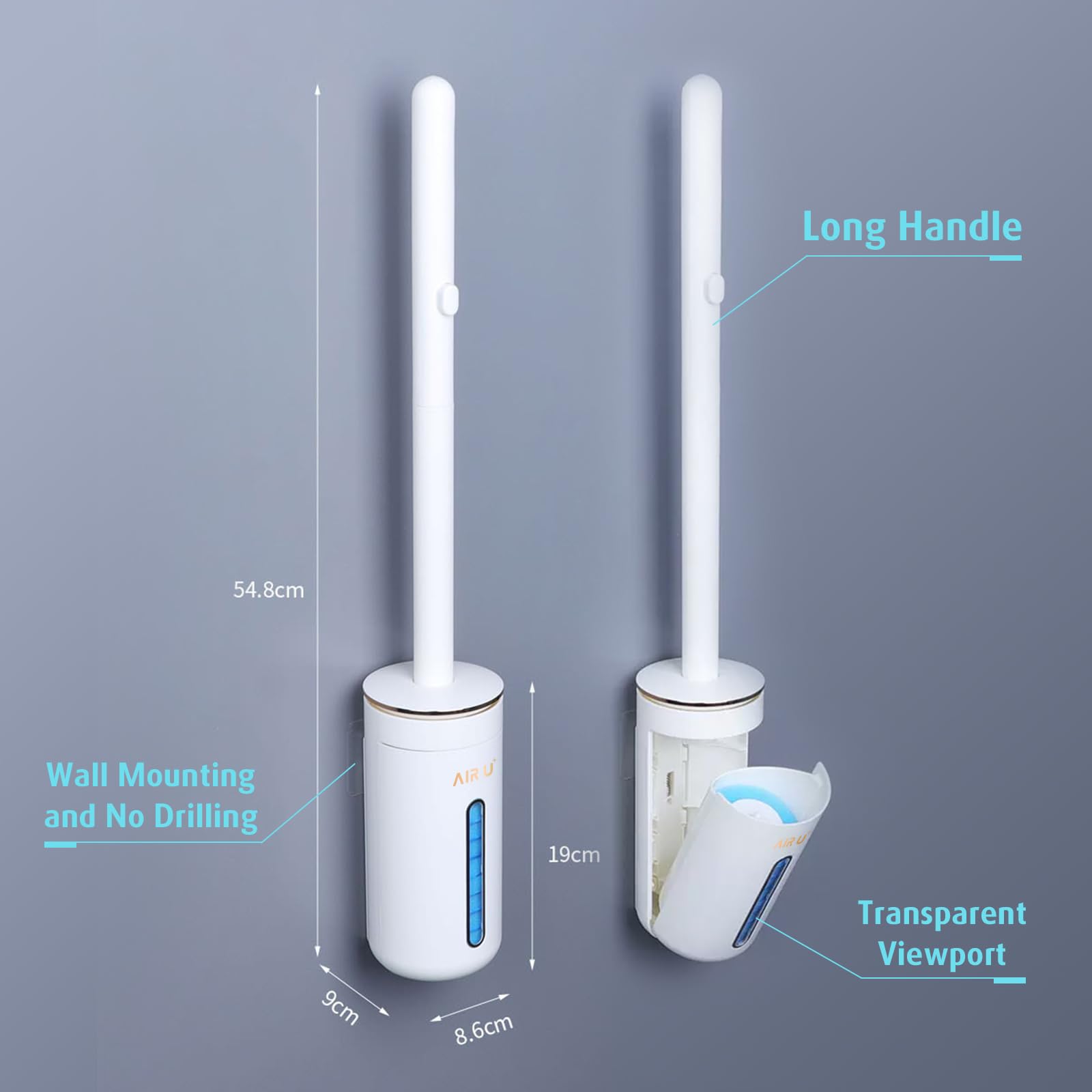 AIR U+ Disposable Toilet Brush Set, Toilet Bowl Cleaning System- 1 Toilet Wand, 1 Storage Caddy, 1 Fragrant Tablet and 24 Brush Refill Heads for Bathroom Cleaning