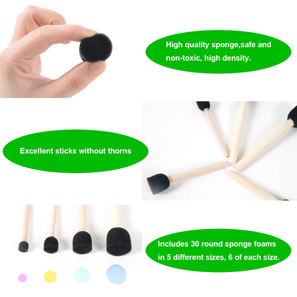 conda 50 Pack 0.5"-2" Different Size Assorted Foam Brush Set Wood Handle Paint Sponges Set- Lightweight, Durable, Paint Brush Set for Acrylics, Stains, Varnishes, Crafts