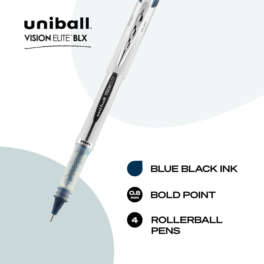 uni-ball Vision Elite Stick Roller Ball Pens, Bold Point, Blue-Black Ink, Pack of 4