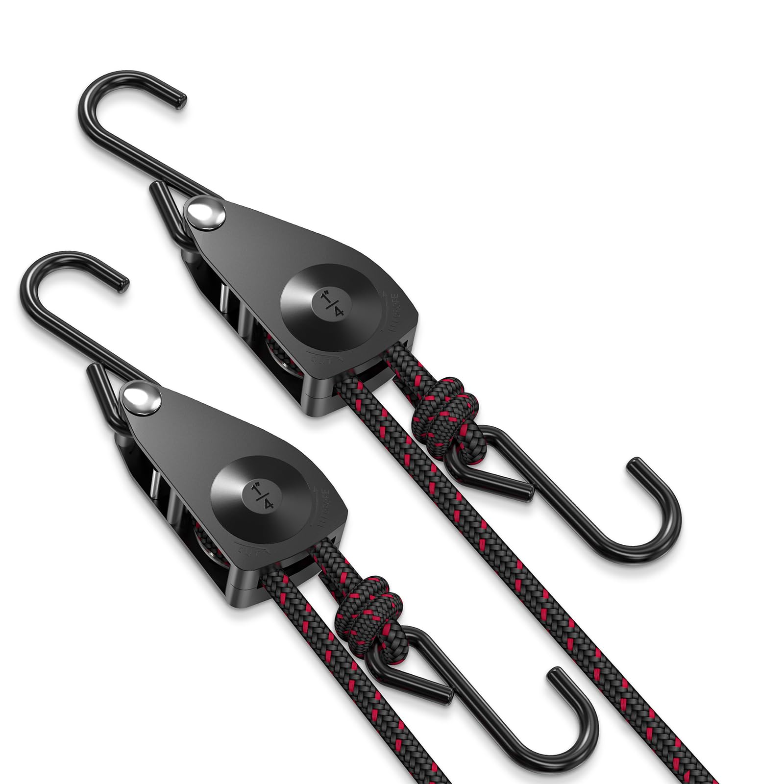VIPARSPECTRA Ratchet Tie Down Straps, 1/4" Adjustable Rope Hangers [2 Pack, 12FT, 150 lbs/Pack], Heavy Duty Rope Pulley System with Hooks for Garage Cargo Trucks Tents Grow Lights Various Lashing