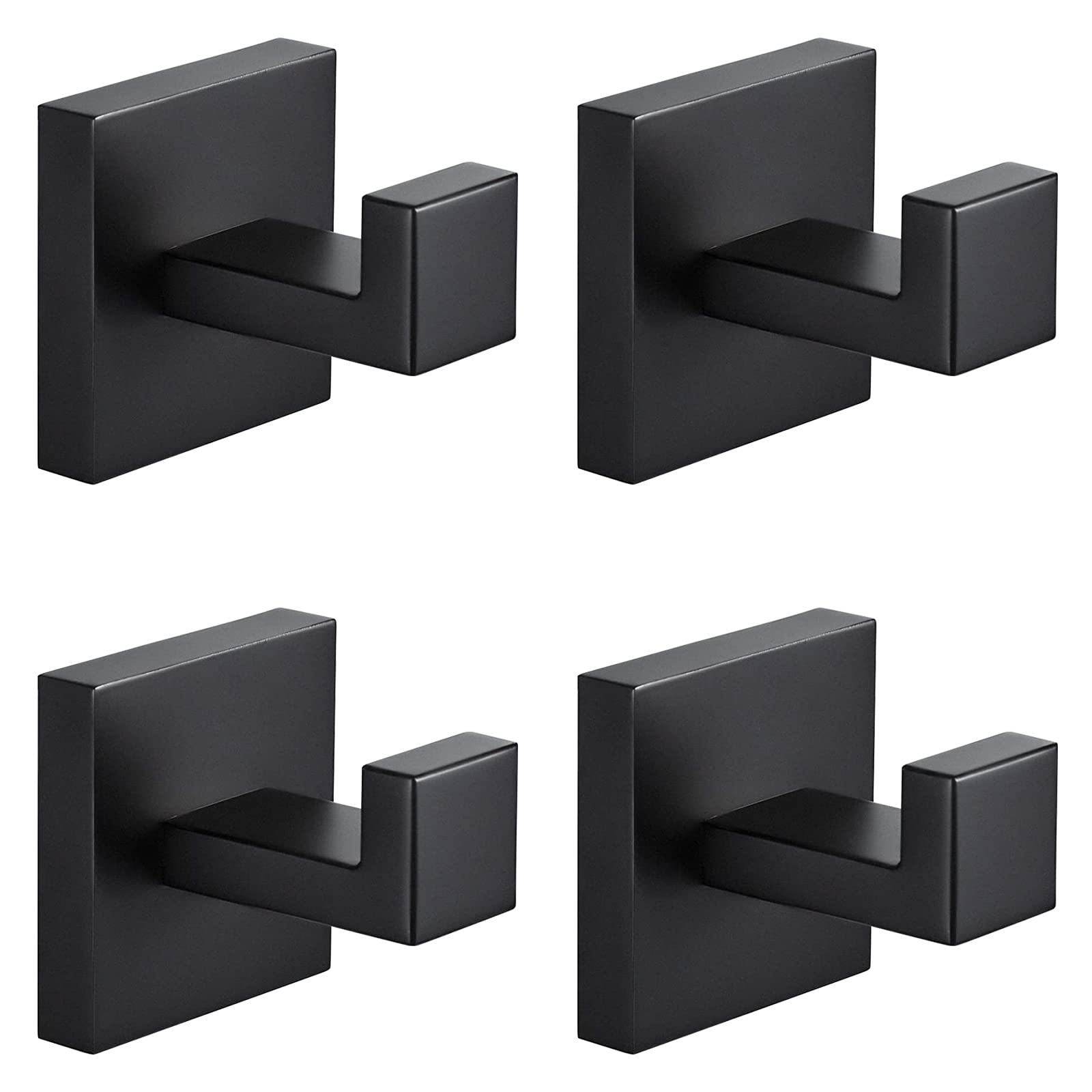 Menbyci 4 Pack Bathroom Towel Hooks, Screw-in Square Matte Black Wall Hooks Robe Hook, Anti-Rust SUS304 Stainless Steel Heavy-Duty Door Hanger Coat Hook, Sturdy for Bathroom/Bedroom/Kitchen/Hotel