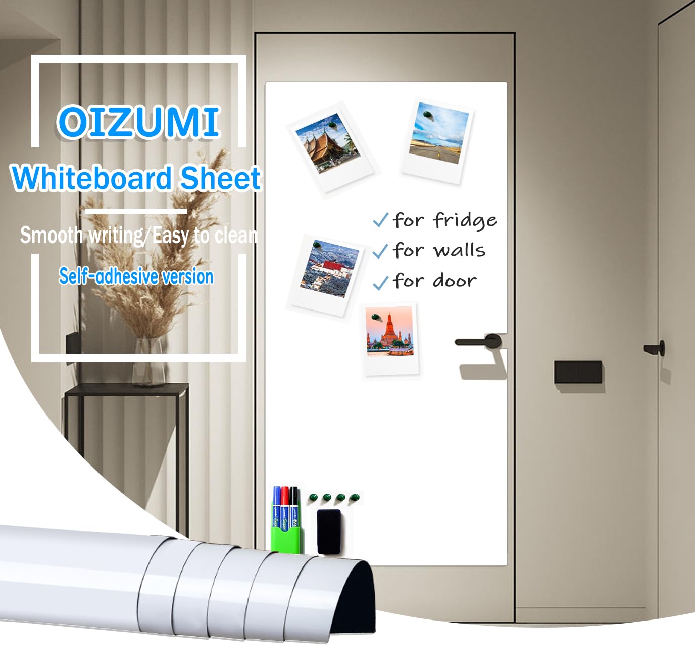 OIZUMI Magnetic Whiteboard Paper, 32''×16'' Self Adhesive White Board for Wall,White Board Dry Erase Sticker for Home Office School,Great for Bulletin, to do List,Family Graffiti Wall
