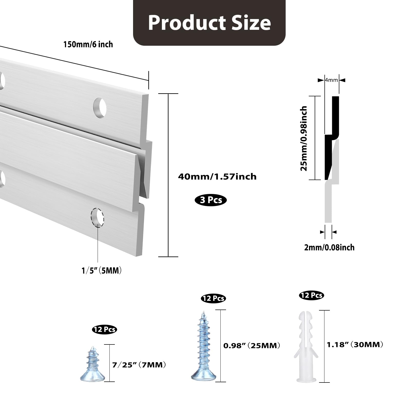 French Cleat Picture Hanger, Aluminum Z Hanger Interlocking Wall Mounting Bracket Hardware Kit Z Clips for Hanging Wall Painting, Mirrors, Panels, Artwork, Cabinet, Whiteboard (6inch-3Pairs)