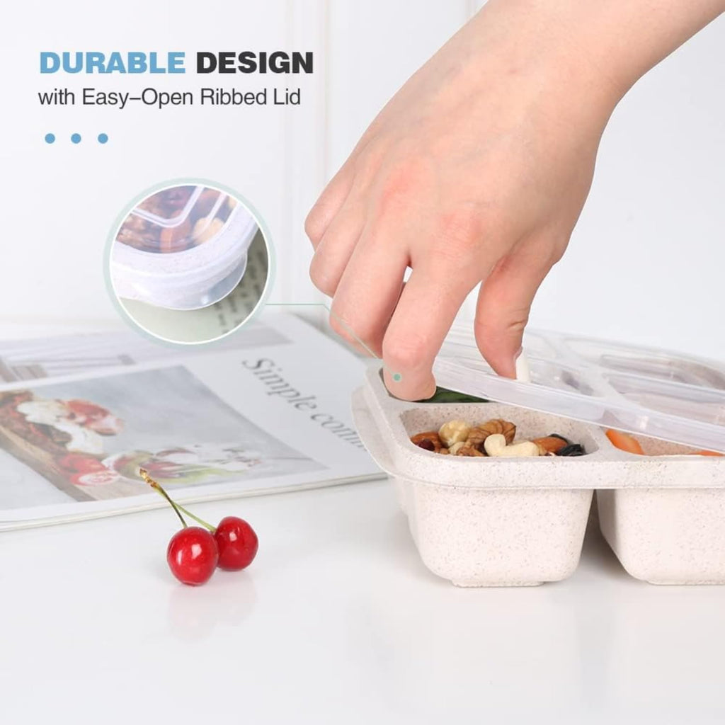 Jagney 4 Pack Bento Lunch Box, 4 Compartment Snack Containers, Divided Bento Snack Box, Work and Travel, Meal Prep Containers Kids/Toddle/Adults, Food Storage Containers for School.