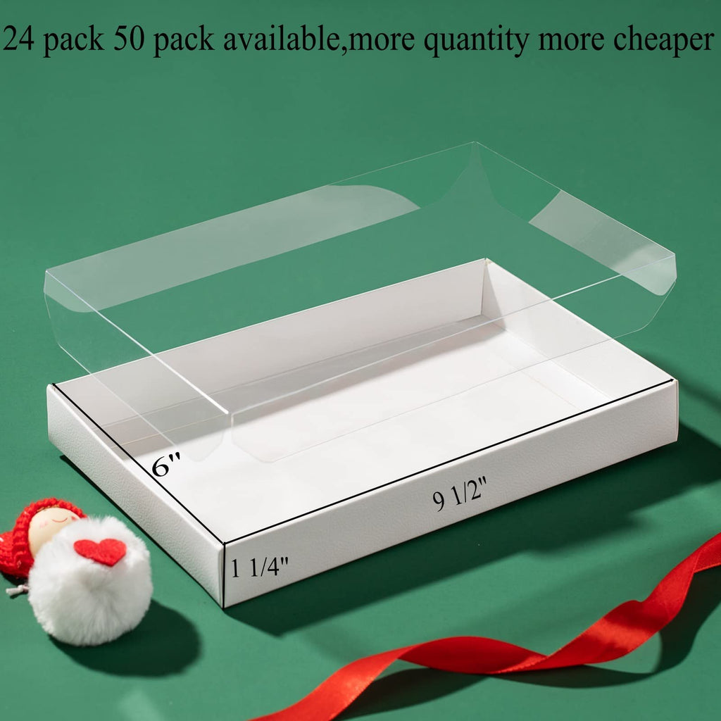 RomanticBaking 9 1/2" x 6" x 1 1/4" White Cookie Boxes Two Pieces Set with full window, Simplex Base with Clear Lid (50, White)