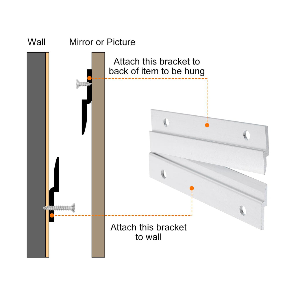 uxcell 2 Pair French Cleat Picture Hanger, 12 Inch Heavy Duty Aluminum Z Bar Clip Interlocking Wall Mounting Bracket Hanger Kit for Hanging Mirror Picture Shelf