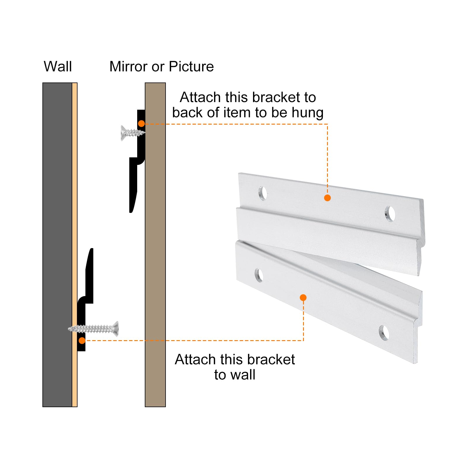 uxcell 2 Pair French Cleat Picture Hanger, 12 Inch Heavy Duty Aluminum Z Bar Clip Interlocking Wall Mounting Bracket Hanger Kit for Hanging Mirror Picture Shelf