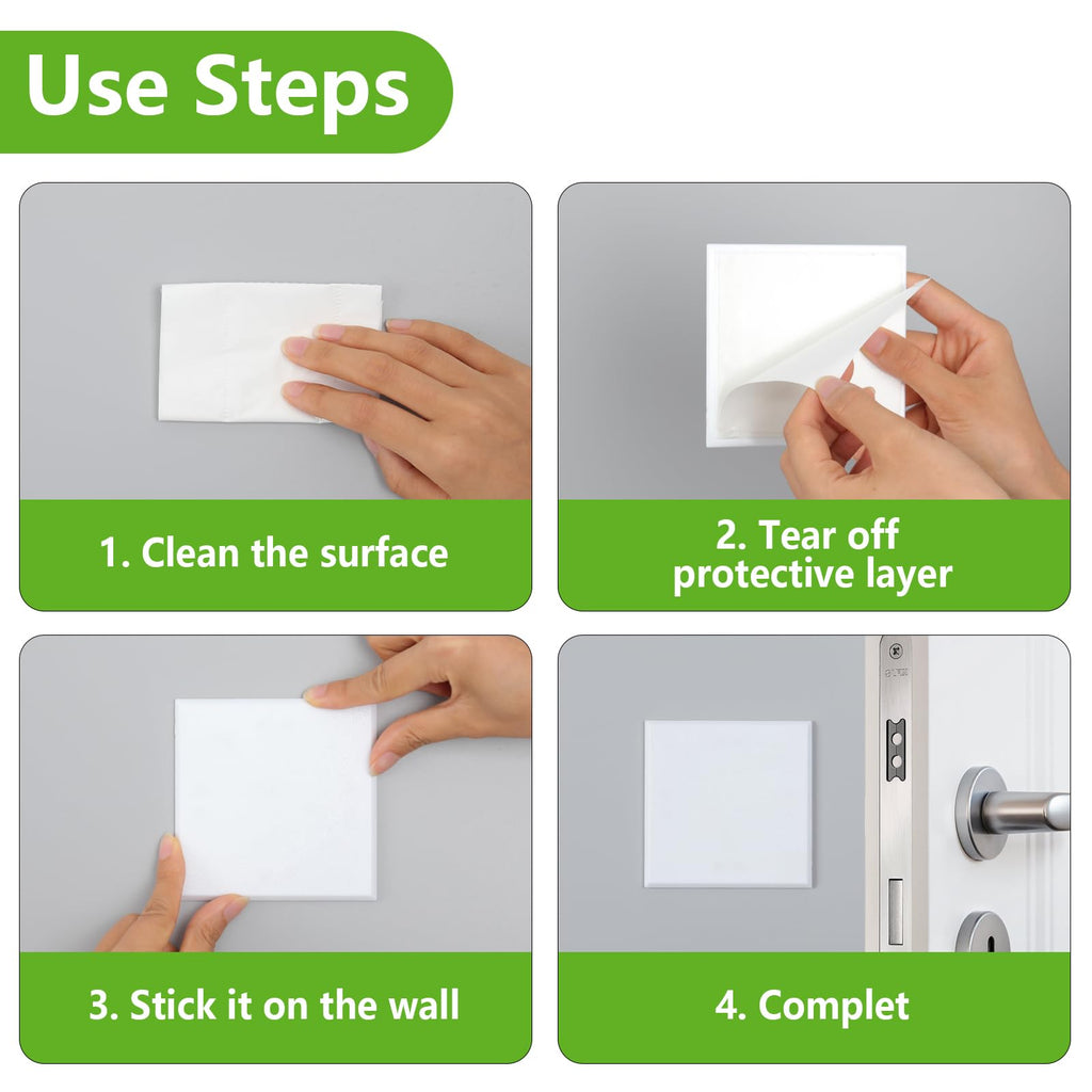 HOME MASTER HARDWARE Self Adhesive Wall Protector Square 4 inch, 10 Pack Door Handle Wall Shield Guard Door Stop, Rigid Vinyl Wall Protection Pad White 10 Pack