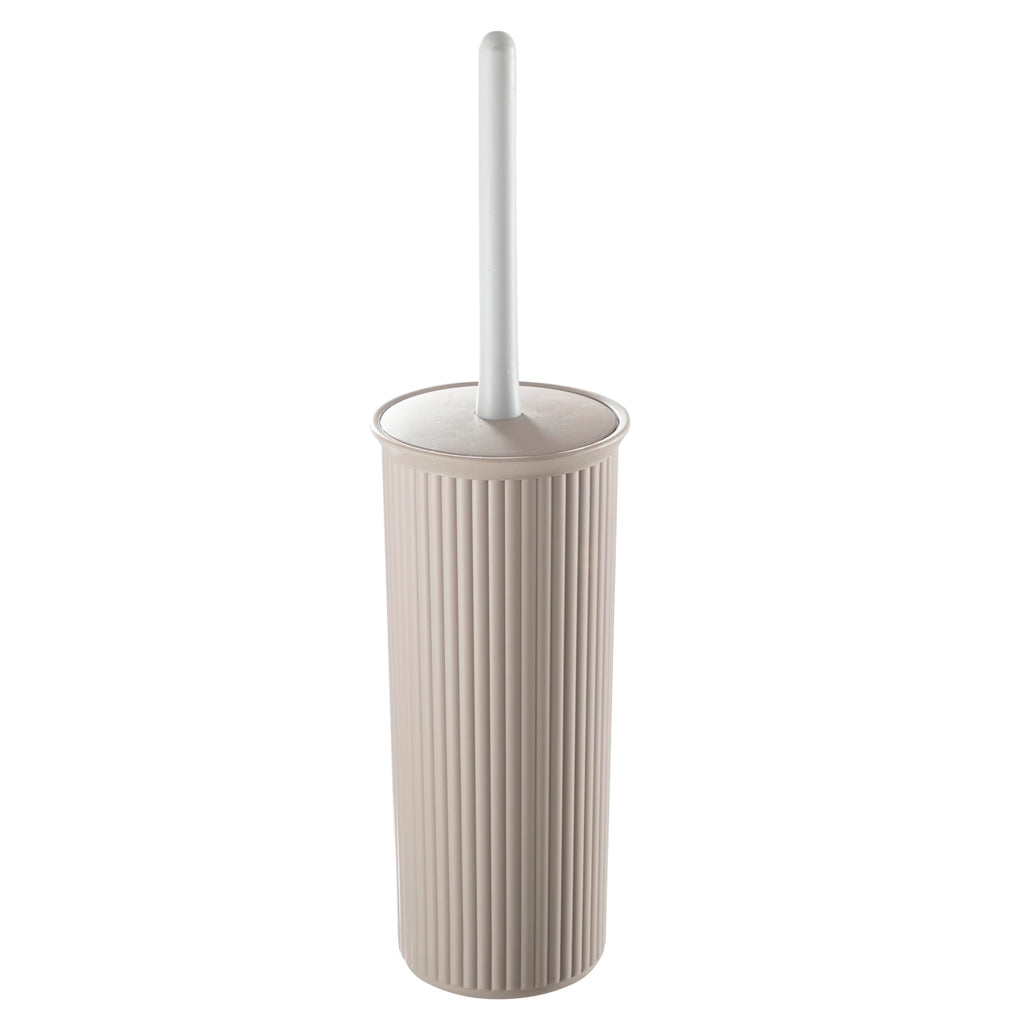 Superio Ribbed Collection - Decorative Plastic Toilet Bowl Brush and Holder Set, Taupe (1 Pack) Cleaner Scrubber for Bathroom