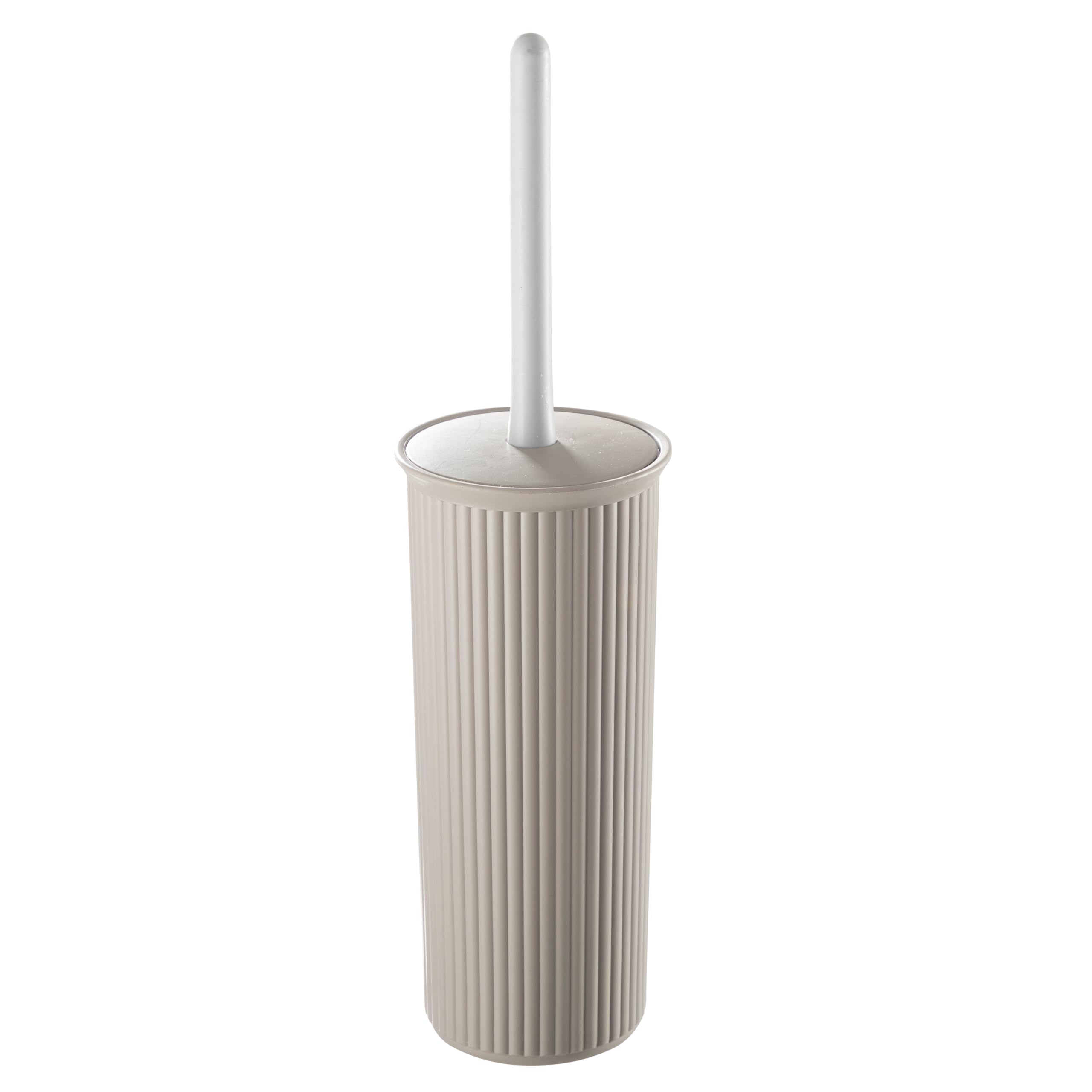 Superio Ribbed Collection - Decorative Plastic Toilet Bowl Brush and Holder Set, Taupe (1 Pack) Cleaner Scrubber for Bathroom